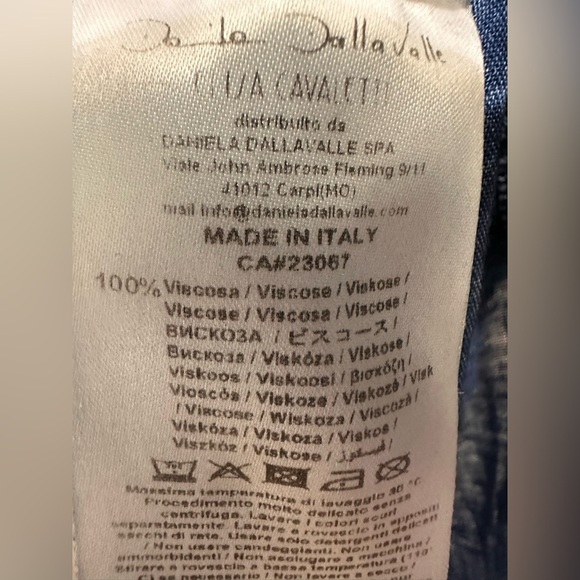 Elisa Cavaletti Italian Blue Acid Wash Pleather Trim Viscose Button Shirt - Picture 10 of 13